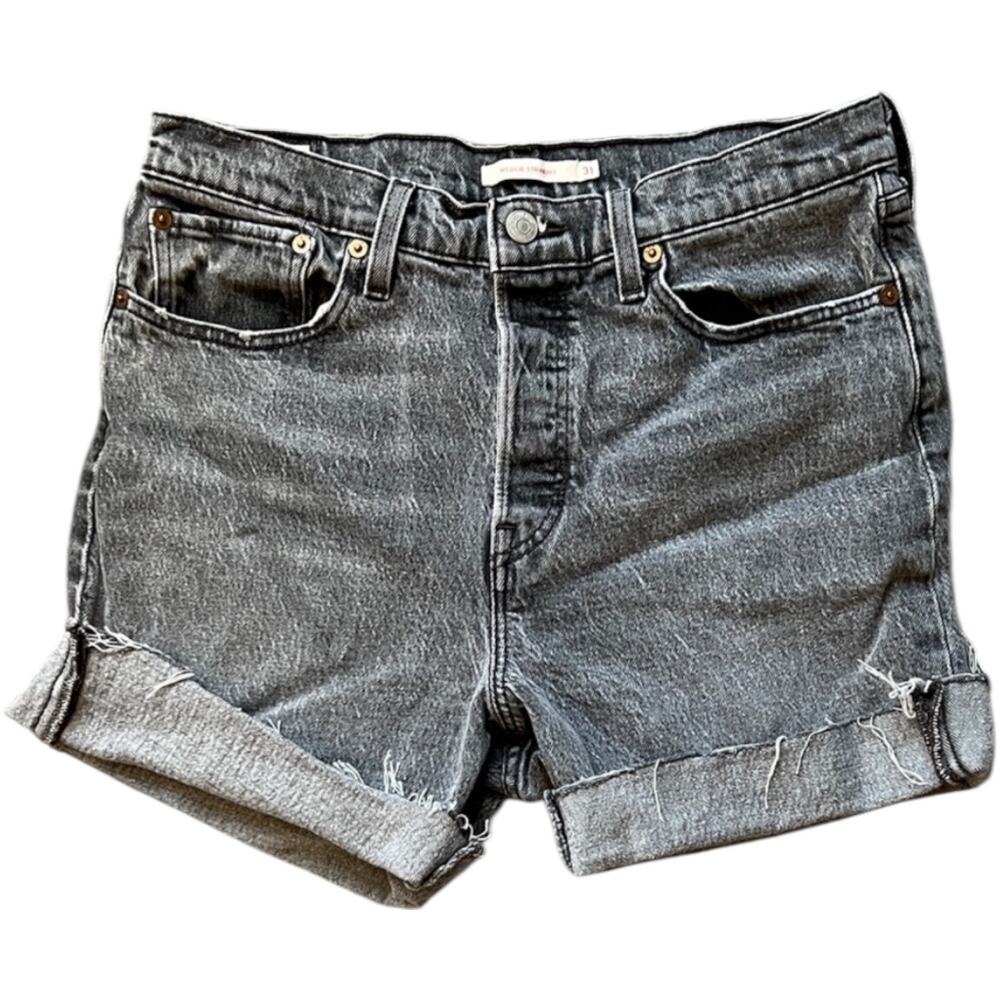 Levi’s Premium Wedgie Straight Gray Frayed Hem Jean Shorts High Rise - 31